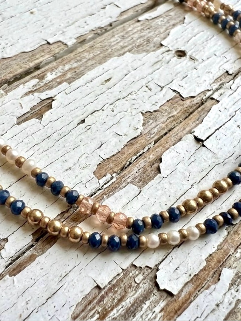 Double Strand Navy, Gold Filled & Pearl Necklace
